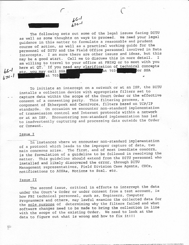 FBI Memo on Carnivore Legal Questions